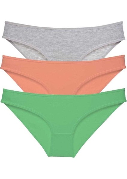 3 adet Süper Eko Set Likralı Kadın Slip Külot Gri Pudra Yeşil