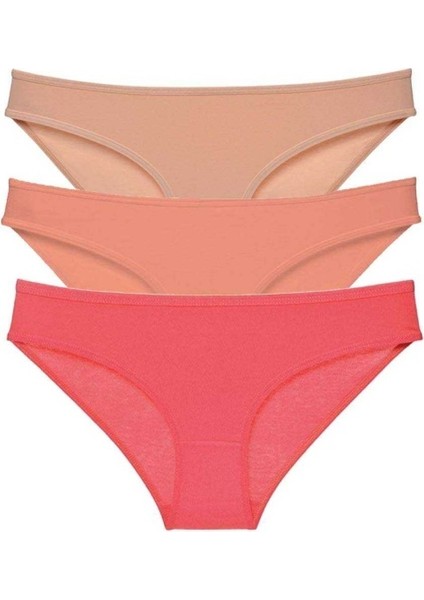 3 adet Süper Eko Set Likralı Kadın Slip Külot Ten Pudra Fuşya