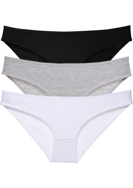3 Adet Süper Eko Set Likralı Kadın Slip Külot Siyah Gri Beyaz