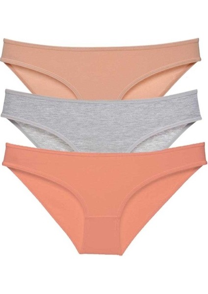 3 adet Eko Set Likralı Kadın Slip Külot Ten Gri Pudra