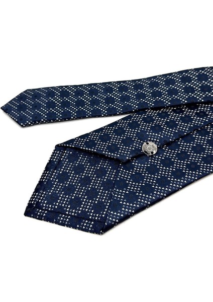 Lacivert Motif Desen Mendilli Klasik Kravat KK11579