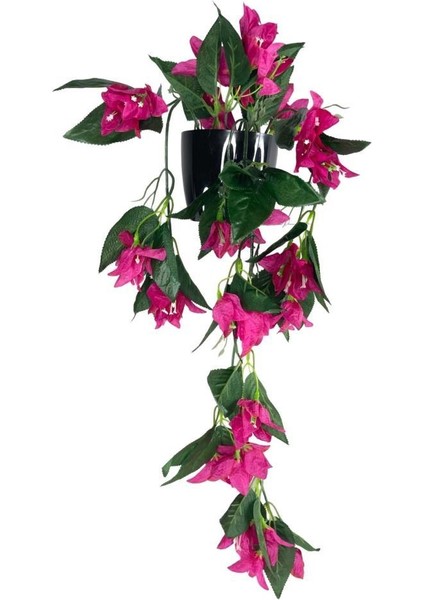 Yapay Çiçek Saksıda Sarkan Begonvil Fuşya 3 Dal Bodrum Çiçeği 60*23CM