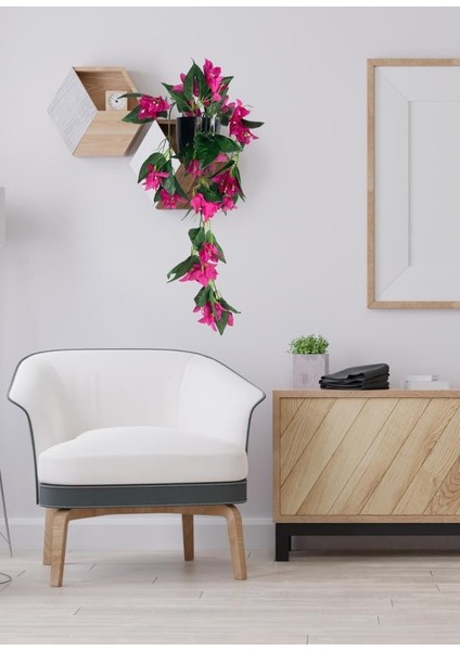 Yapay Çiçek Saksıda Sarkan Begonvil Fuşya 3 Dal Bodrum Çiçeği 60*23CM
