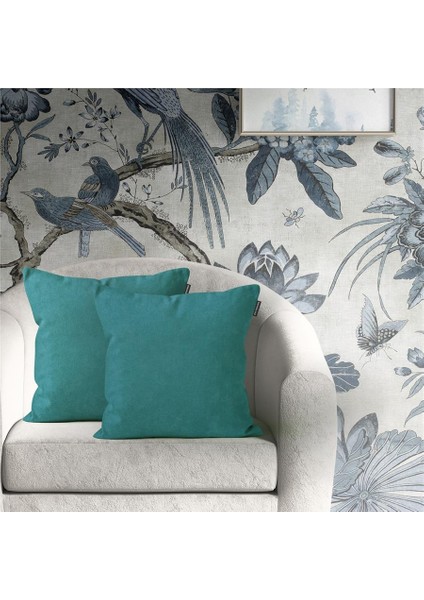 2'li Kadife Dokulu Kırlent Kılıfı Petrol