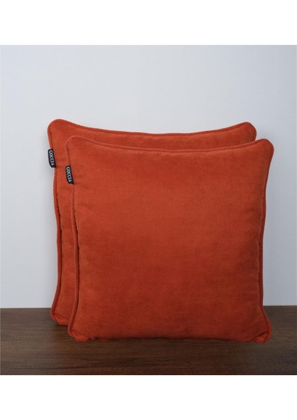 2'li Kadife Dokulu Fitilli Kırlent Kılıfı Kiremit