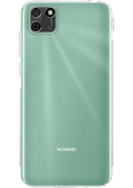 Caseworld Huawei Y5P ile Uyumlu Kapak Kamera Korumalı Tıpalı Silikon Şeffaf Kılıf