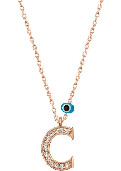 Gümüş Nazar Rose C Harfi Kadın Kolye