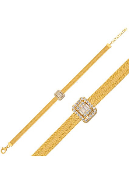 Gümüş Baget Taşlı Trabzon Hasır Kadın Bileklik