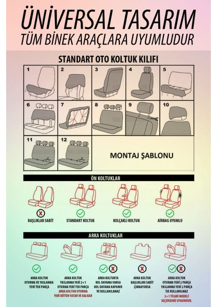 Mitsubishi Lancer Uyumlu Koltuk Kılıfı Samma - Siyah