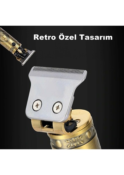 Profesyonel T-Bıçak Ense Sakal Çizim Tıraş Makinesi Digital Göstergeli Metal USB Type-C Paslanmaz Tıraş M.