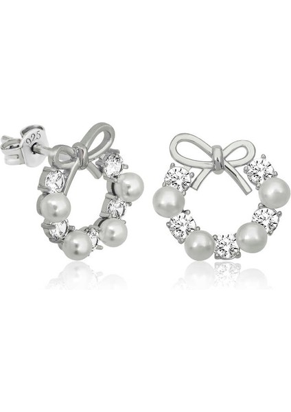 Gümüş Inci Kurdele Çivili Kadın Küpe