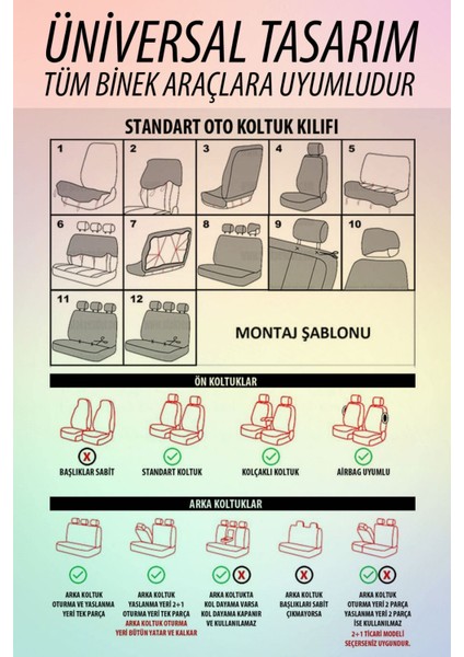 Seat Leon 1999-2012 Uyumlu Koltuk Kılıfı Samma - Siyah