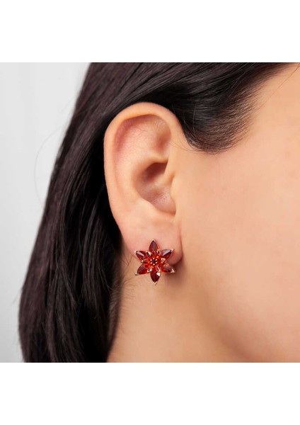 Gümüş Kırmızı Lotus Çiçeği Çivili Küpe fiyatları