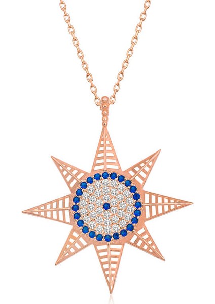 Gümüş Rose Nazarlı Kutup Yıldızı Kadın Kolye