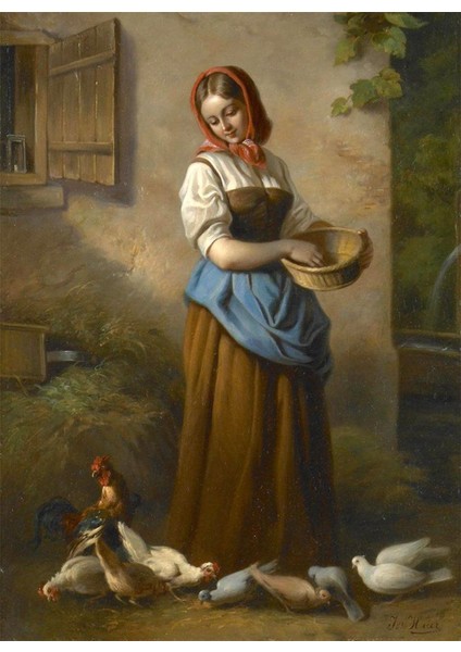 Tavuk Ve Kus Besleyen Kadin 40 x 60 Elmas Mozaik Tablo