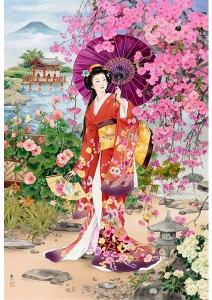 Semsiyeli Japon Kiz 40 x 60 Elmas Mozaik Tablo