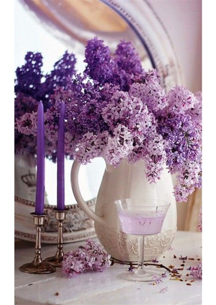 Mor Mum Ve Mor Sumbuller 45 x 60 Elmas Mozaik Tablo