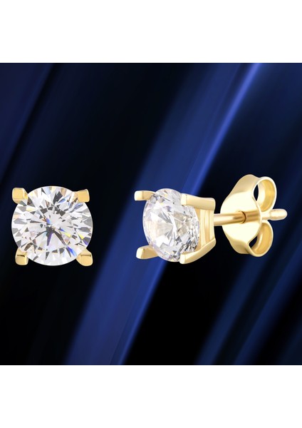 Kadın 14 Ayar Altın Küpe Minimalist Zirkon Taşlı Modern Vidalı Altın Küpe 15 mm