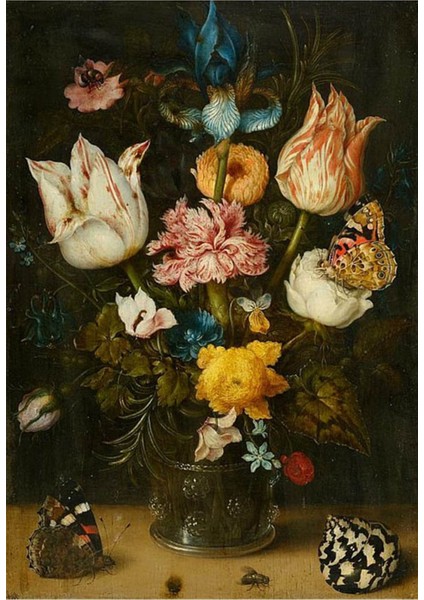 Ambrosius Bosschaert The Elder Cam Vazoda Cicek Buketi 46 x 64 Elmas Mozaik Tablo