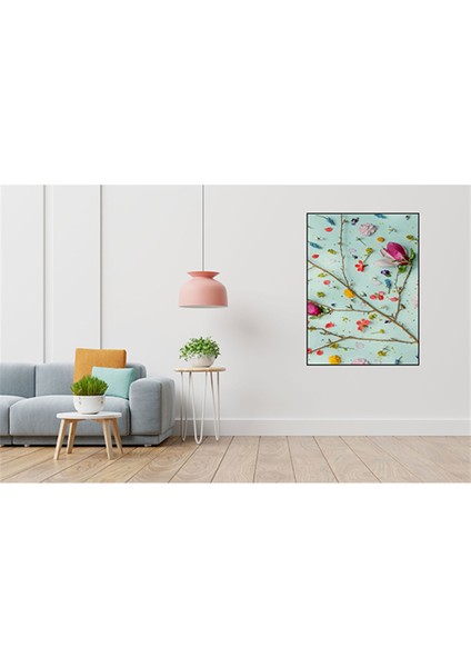 Renkli Bahar Cicekleri Ve Kuru Dal 41 x 58 Elmas Mozaik Tablo