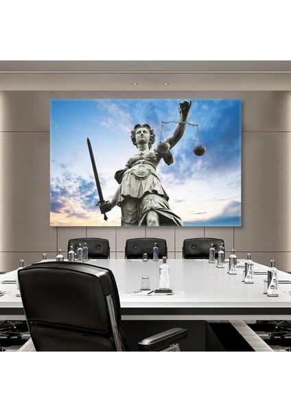 Gökyüzü Themis Heykeli Hukuk Bürosu Dekorasyon Kanvas Tablo