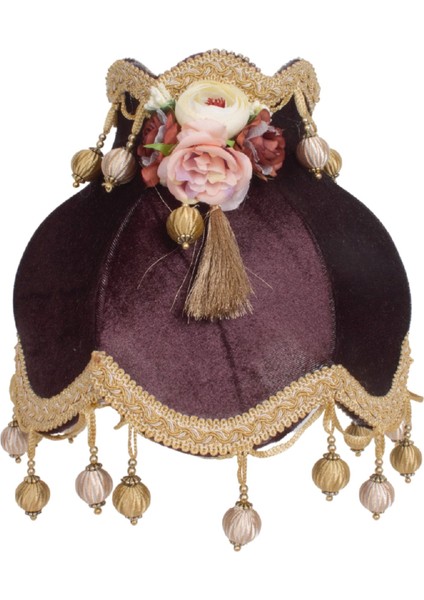 Kahverengi Kadife Kaplı Çiçek Dekorlu Yatak Odası Vintage Abajur AB0338 fiyatları