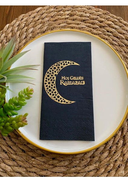Gold Yaldızlı Siyah Hoş Geldin Ramazan Garson Katlama 16 Lı Yeni Model