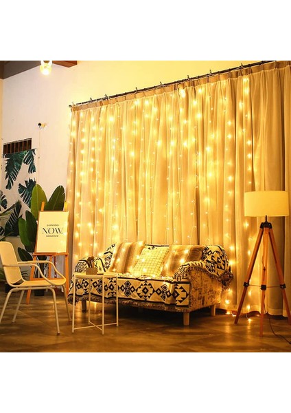 LED Perde Işık Fişli Özel Günler Baby Shower Kutlama Doğumgünü Dekoratif 12 Saçaklı 216 LED Lambalı 3*2 Metre