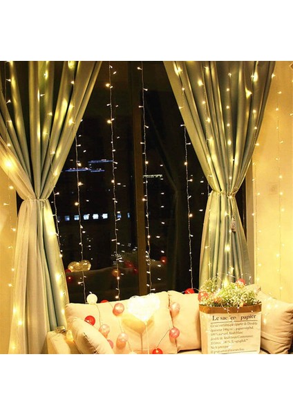 LED Perde Işık Fişli Özel Günler Baby Shower Kutlama Doğumgünü Dekoratif 12 Saçaklı 216 LED Lambalı 3*2 Metre
