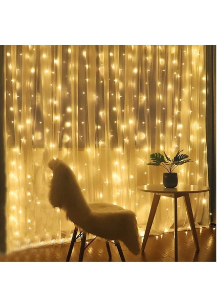 LED Perde Işık Fişli Özel Günler Baby Shower Kutlama Doğumgünü Dekoratif 12 Saçaklı 216 LED Lambalı 3*2 Metre