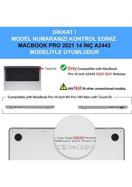 Apple Macbook Pro 14 Inç 2021 M1 Pro/max A2442 Uyumlu Kılıf Sert Parlak Üst ve Alt Koruma Kapağı