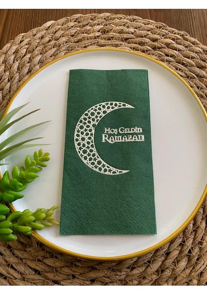 Gümüş Yaldızlı Yeşil Hoş Geldin Ramazan Garson Katlama 16 Lı Yeni Model