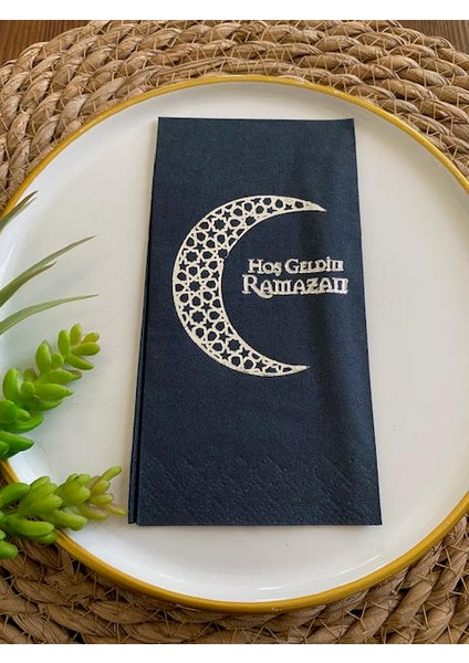 Gümüş Yaldızlı Siyah Hoş Geldin Ramazan Garson Katlama 16 Lı Yeni Model