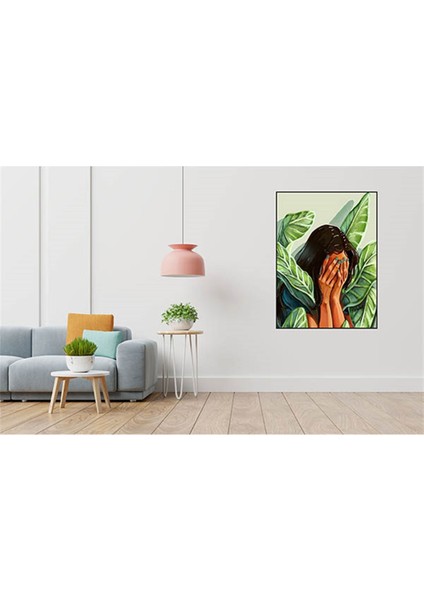 Yaprakli Mutsuz Kadin 40 x 40 Elmas Mozaik Tablo