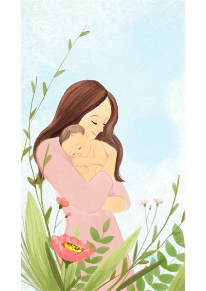 Anne ve Minik Bebegi 40 x 60 Elmas Mozaik Tablo