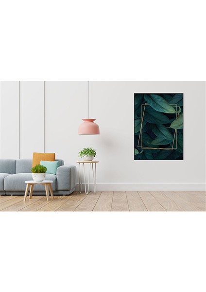 Yesil Yapraklar Ve Gold Cerceve 40 x 60 Elmas Mozaik Tablo