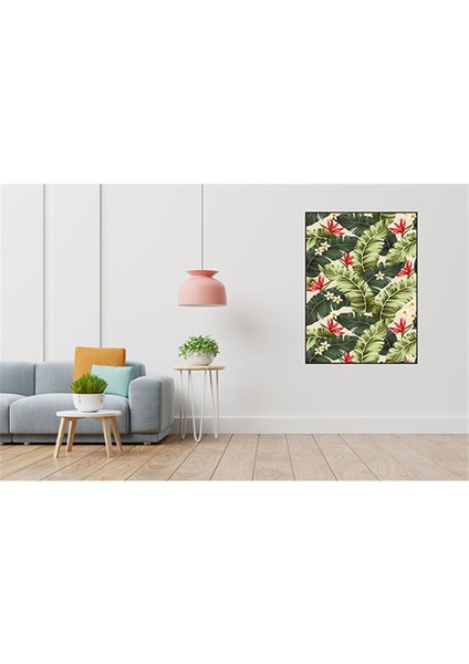Pembe Cicekli Yaprak Desen 43 x 74 Elmas Mozaik Tablo