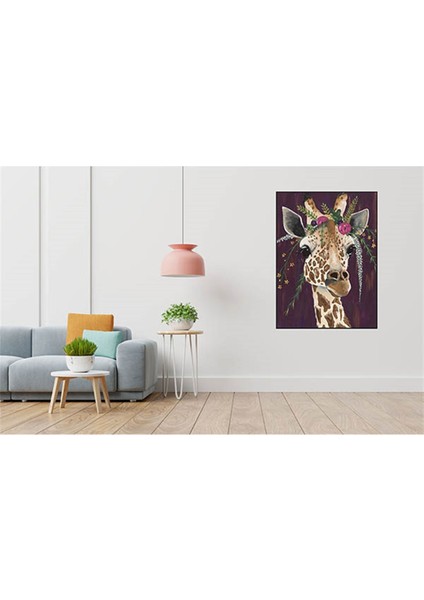 Cicekli Zurafa 40 x 50 Elmas Mozaik Tablo