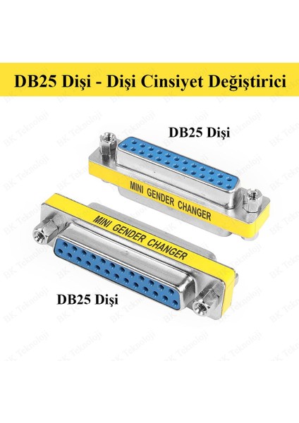 DB25 Dişi - Dişi Cinsiyet Değiştirici Adaptör
