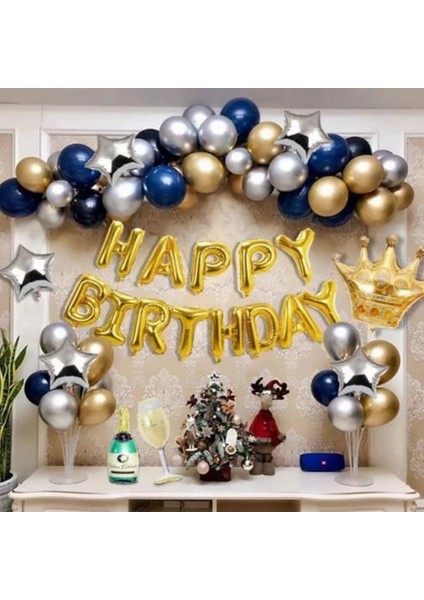 Altın Happy Birthday Zincir Balon Set
