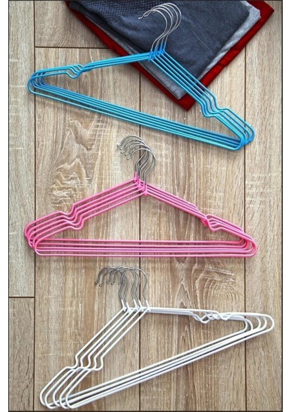 Silikon Kaplamalı Metal Askı - 3x5 Adet Beyaz-Mavi-Pembe