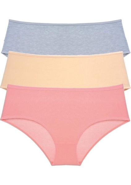 3 Adet Kadın Yüksek Bel Bato Külot Gri Ten Pudra