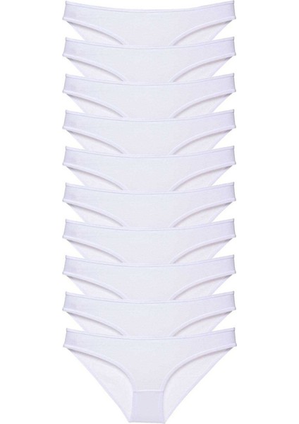 10 Adet Süper Eko Set Likralı Kadın Slip Külot Beyaz