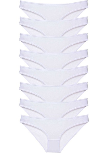 8 adet Süper Eko Set Likralı Kadın Slip Külot Beyaz