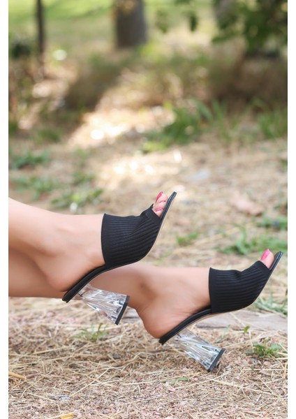 Triko Topuklu Terlik Siyah Topuk Boyu 8 cm10