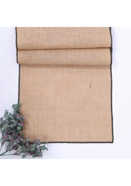 Siyah overlok kenarlı jüt runner, 45x150 cm