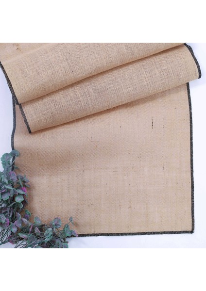 Siyah overlok kenarlı jüt runner, 45x150 cm fırsatları