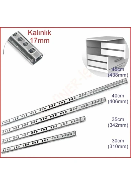 Kulvar AVM 17 Mm Lüxs Çekmece Rayları Çekmece Kızağı