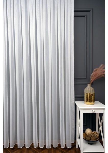 Taç Bambu Ekru 1/2 Seyrek Pile Tül Perde Tek Kanat - Ekru 140 x 200 cm