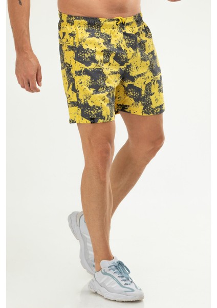 Sarı Regular Fit Düz Fermuarlı Cep Erkek Deniz Şortu - XE0123